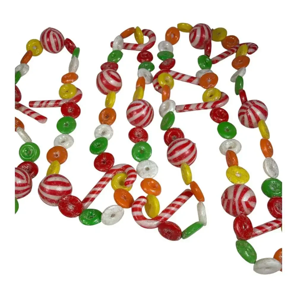 Vintage 9' Blow Mold Sugared Life Saver Peppermint Candy Canes Christmas Garland